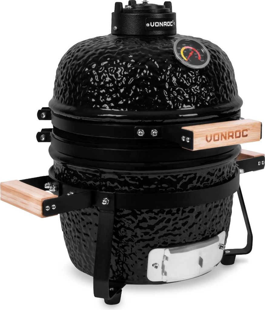 VONROC Kamado-Grill 13 Zoll - Ø27cm Zubereitungsfläche - Holzkohlegrill - Keramik - Tischmodell - Inklusive Ständer, Thermometer, Tellereinsatz ...