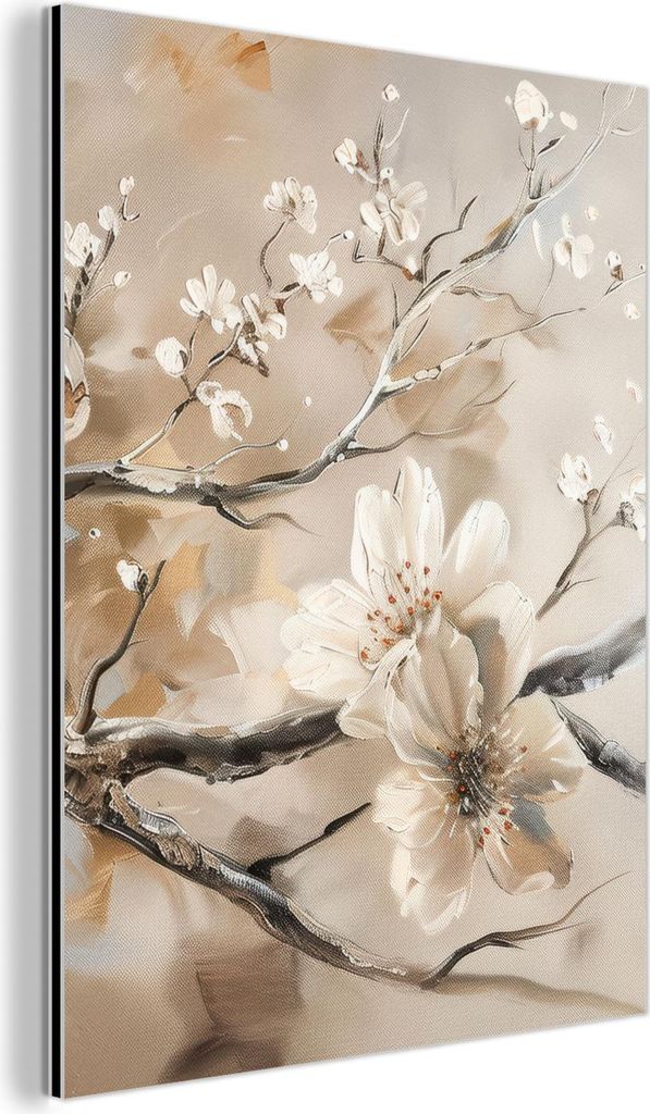 MuchoWow Wanddekoration Metall Metallbild Wandkunst 90x120 cm Blumen - Natur - Weiß - Blüte - Abstrakt MuchoWow Aluminium Gemälde - Industrial