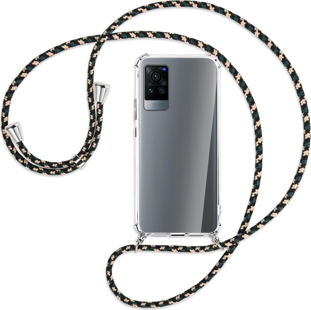 Handykette Backcover-Schutzhülle mit Band (Metall silberfarben) für vivo X60 Pro - camouflage