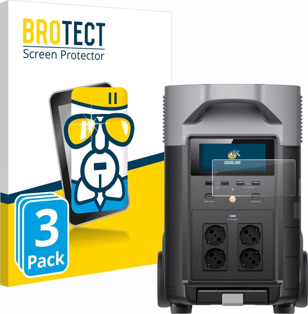 3x BROTECT Schutzglas für EcoFlow DELTA Pro Schutzfolie Displayschutz Display Schutz Glas Folie klar