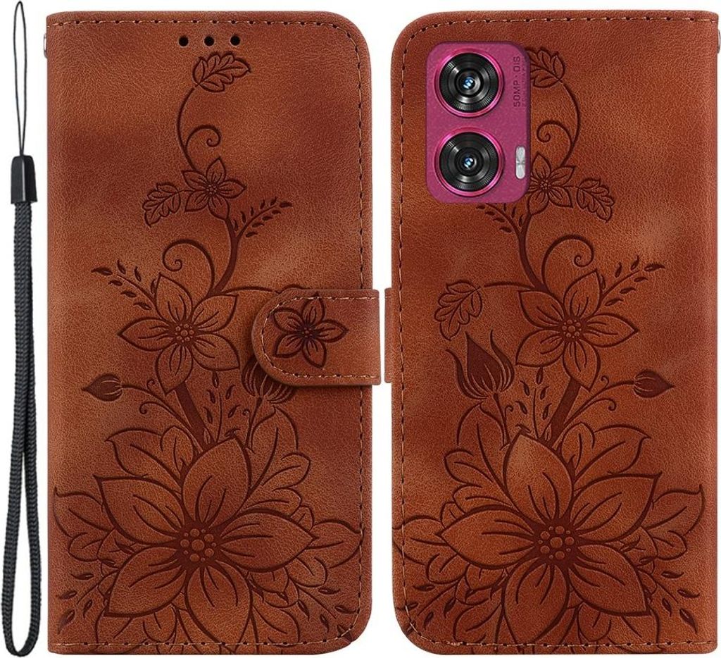 Motorola Edge 50 Fusion Hülle - Coverup Blumen Klapphülle - Braun