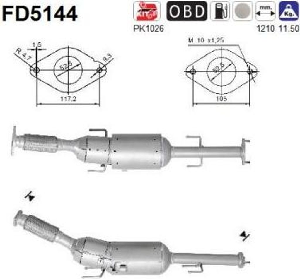 AS FD5144 Dieselpartikelfilter Rußpartikelfilter DPF für Produktbild 