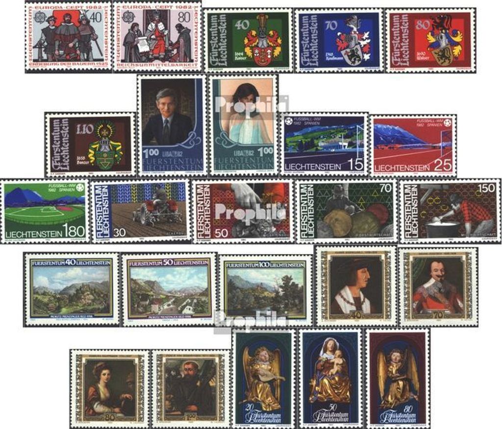Briefmarken Liechtenstein 1982 Mi 791-815 (kompl.Ausg.) Jahrgang 1982 komplett postfrisch Europa