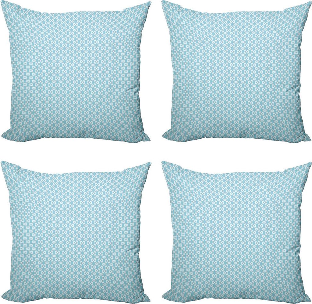 ABAKUHAUS Modern Kissenbezug Set (4 Stück), Gewelltes Wasser Linie eingekreist, Moderner Doppelseitiger Digitaldruck, 50 cm x 50 cm, Hellblau und ...