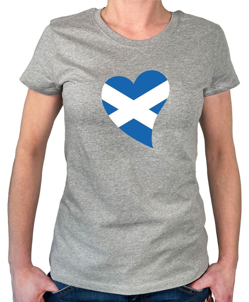 Huuraa Damen T-Shirt Schottland Flagge Herz M Sport Grey Bio Baumwolle Fairtrade Damenshirt Geschenkidee