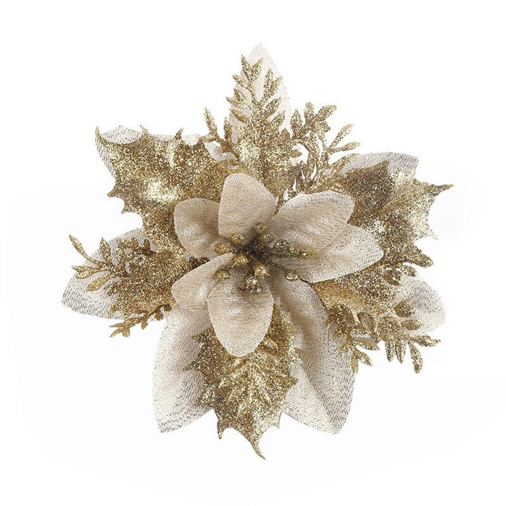 A decorative glitter flower ornament.
