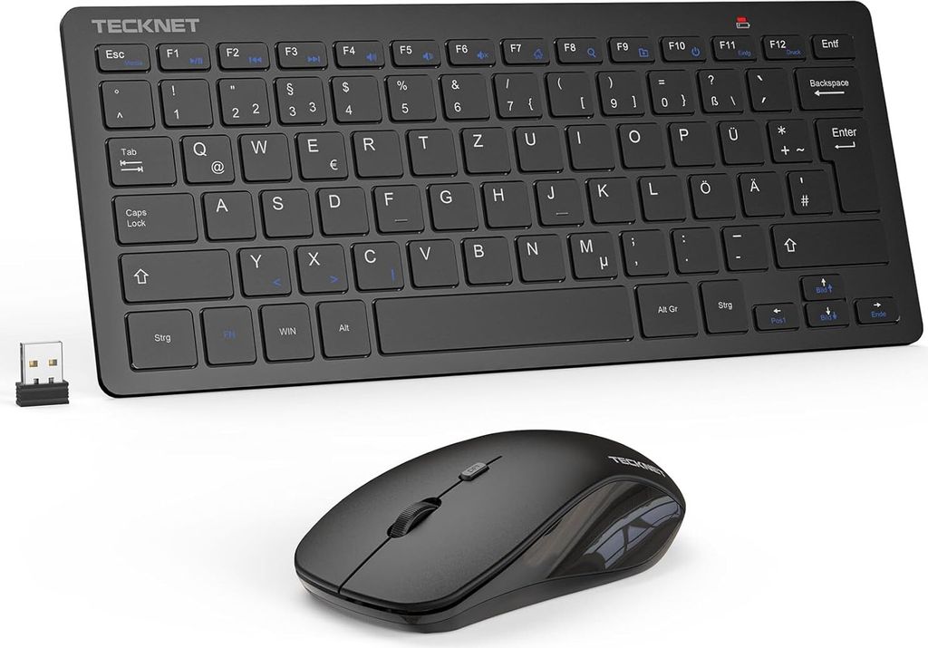 Kabelloses Set, Deutsch QWERTZ Layout, 2.4 GHz Funk Mini Tastatur- und Maus-Set, 15m Reichweite Verbindung, Wireless Leise Funktastatur mit Maus