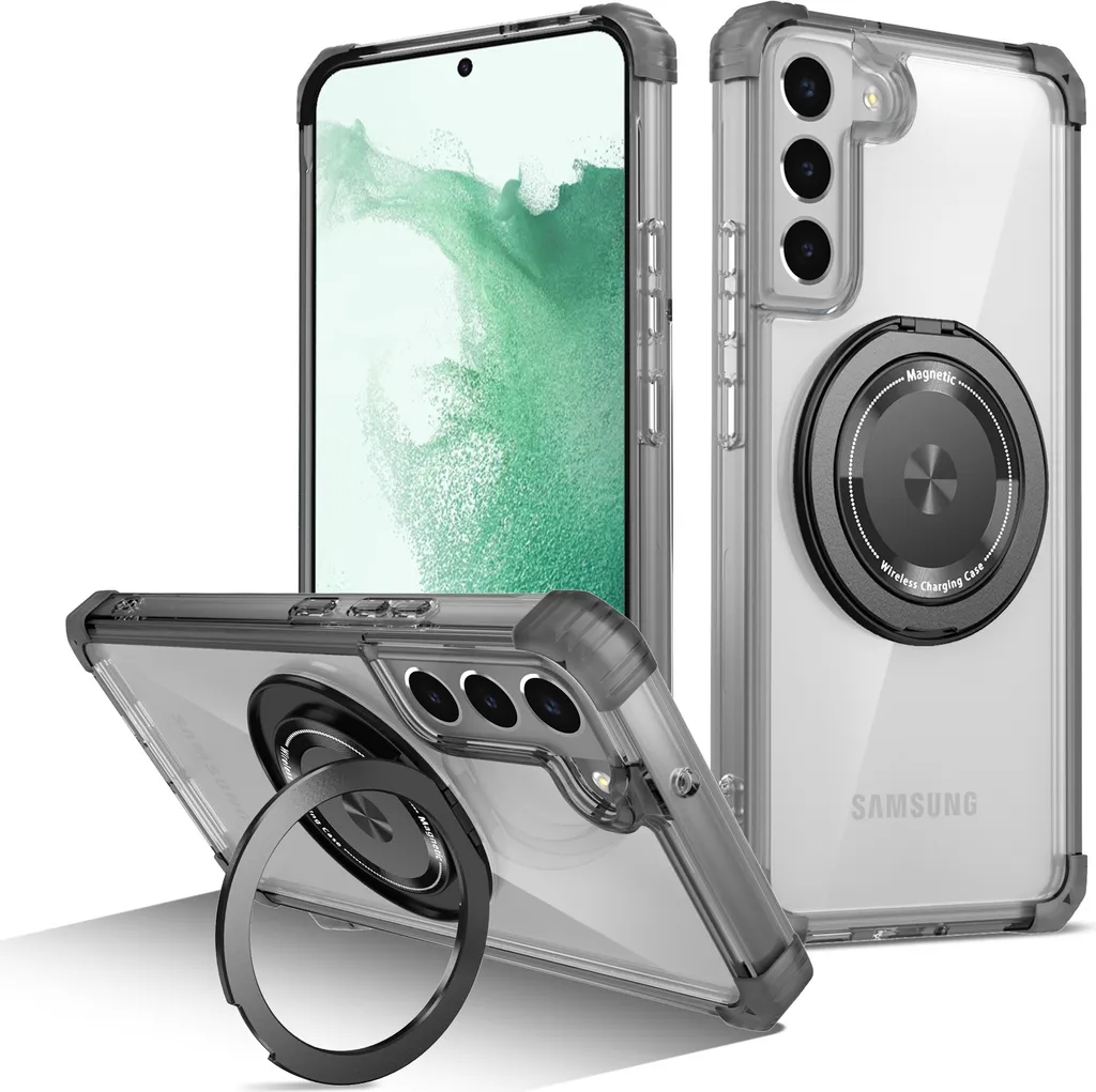 Custodia Samsung S22 5G con Anello: Stile Trasparente Nero e MagSafe