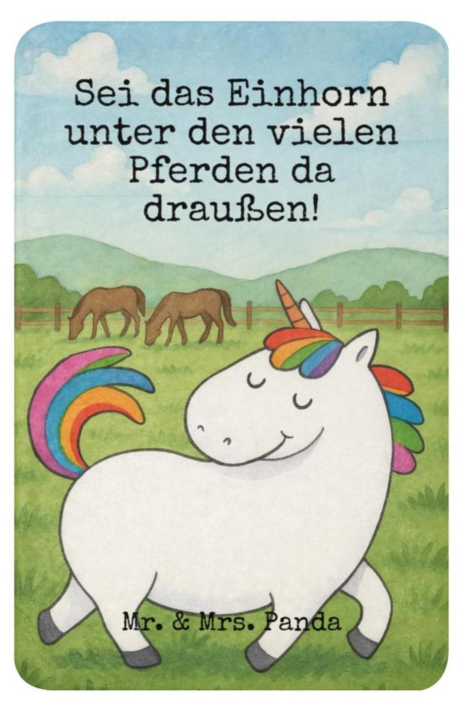 Mr. & Mrs. Panda Decke Einhorn Stolzieren Design 100 x 150 cm - Weiß - Geschenk, Bunt, Pferd, Einhörner, Schmusedecke, Unicorn, Heimdecke, Sofade...