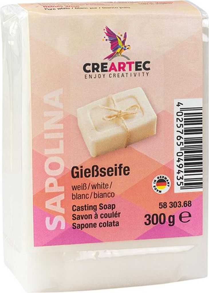 CREARTEC Gießseife in Weiß - 300g - zum Herstellen eigener Seifen - Einfärbbar und mit Duftöl mischbar