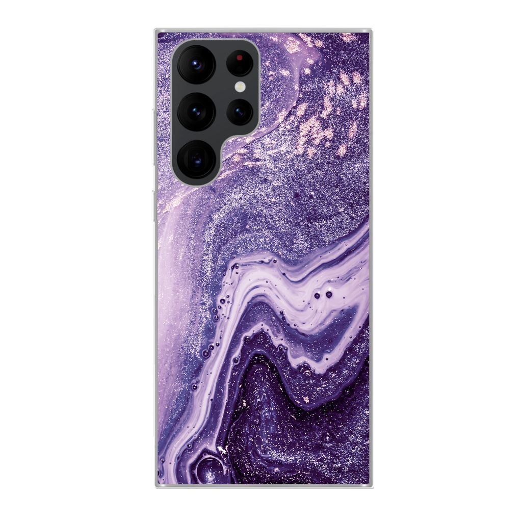 MuchoWow Handyhülle Schutzhülle Hülle für Samsung Galaxy S22 Ultra Naturstein - Glitzer - Luxus Silikon Softcase Handy Hülle - Abbildung