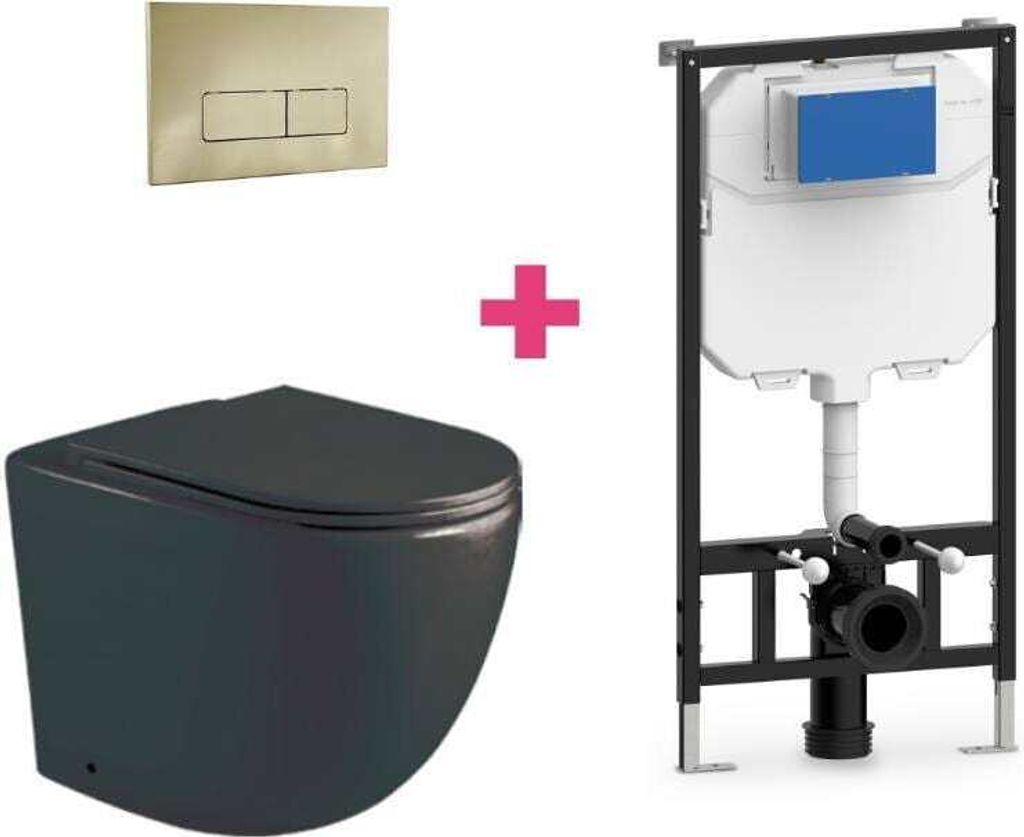 Wand-WC Komplett-Set GENOVA schwarz mit Vorwandelement und Betätigungsplatte