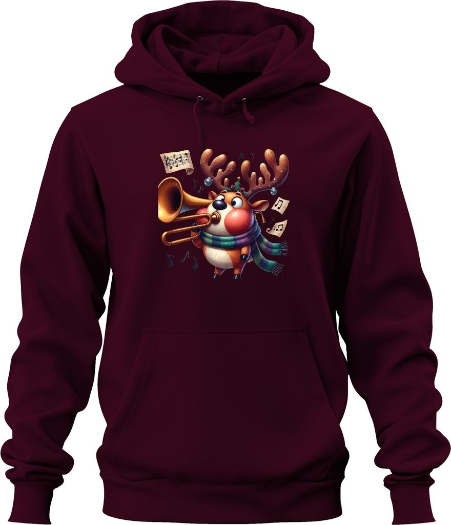 Weihnachtsrentier Posaune Notenblatt lustig niedlich Geschenk Uni Hoodie Kapuzenpullover, Burgundy, XL