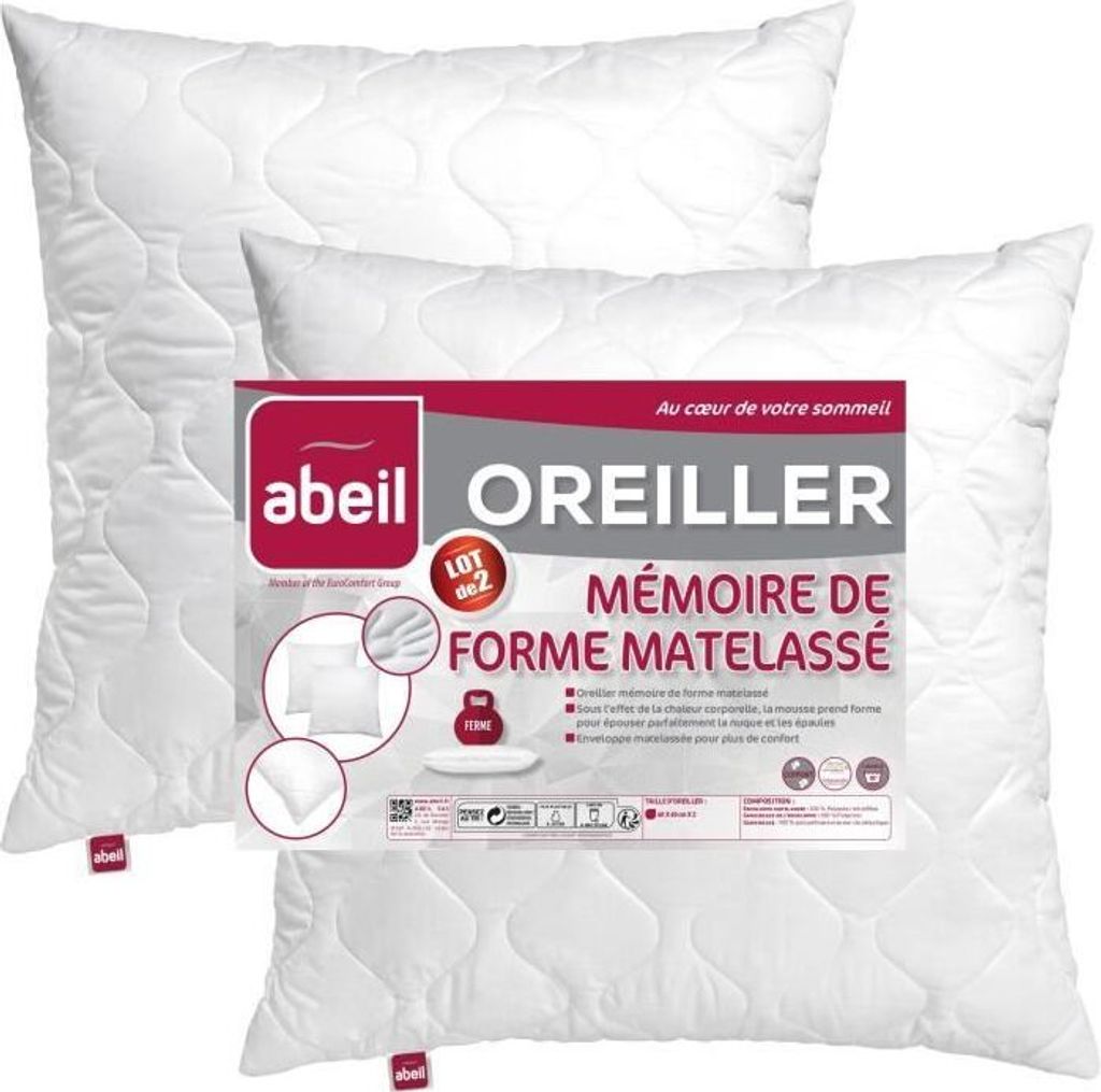 Kissen, Memory Foam, 60x60 cm, gesteppt, 2er-Pack, Weiß
