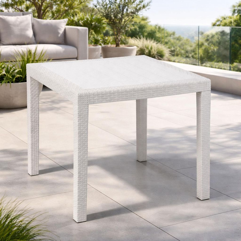 Gartentisch King 79x79cm Rattan-Optik Kunststoff Terrasse Weiß eckig Balkon