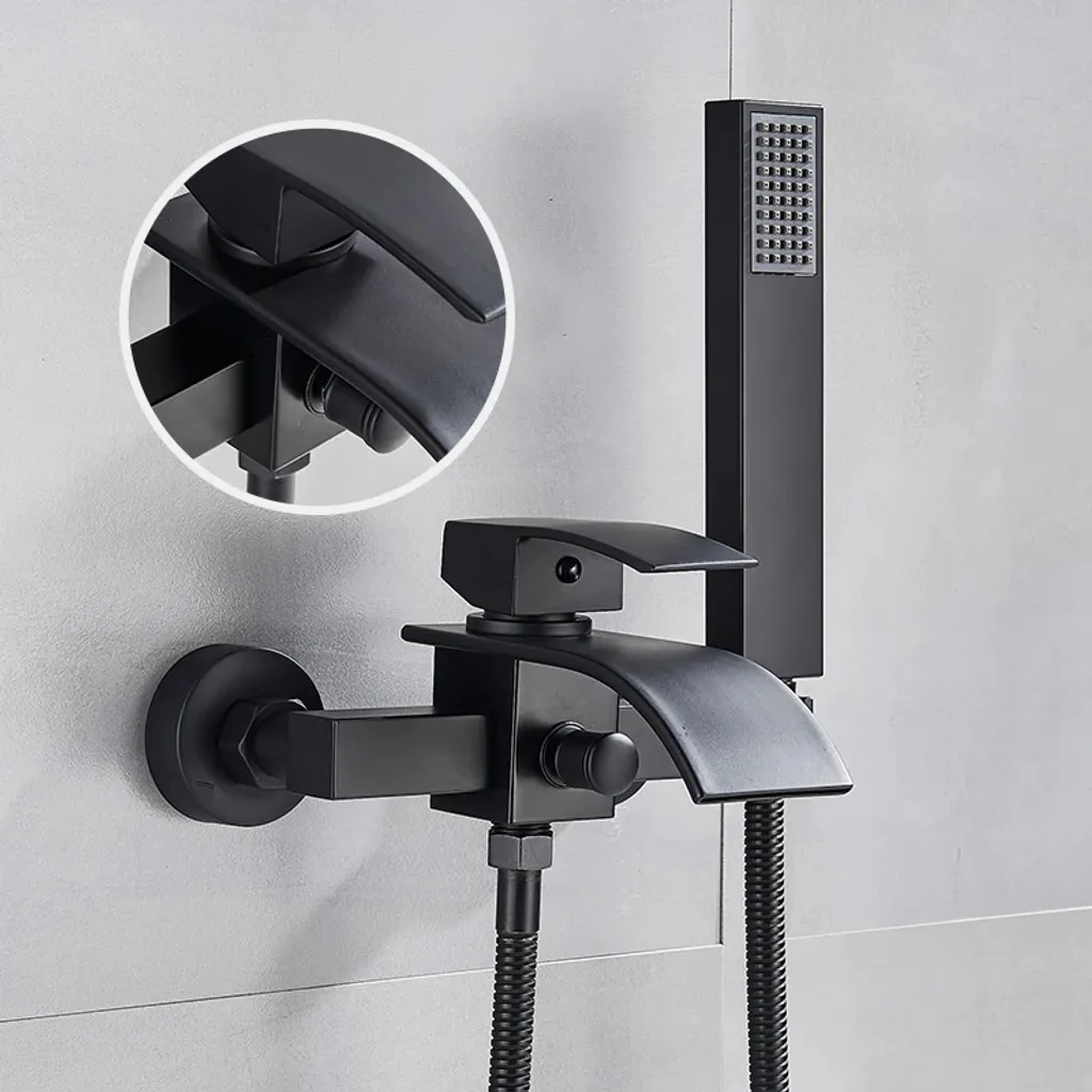 Miscelatore Esterno Vasca Nero Opaco | Bocca Cascata Ottone Galvanico - 2