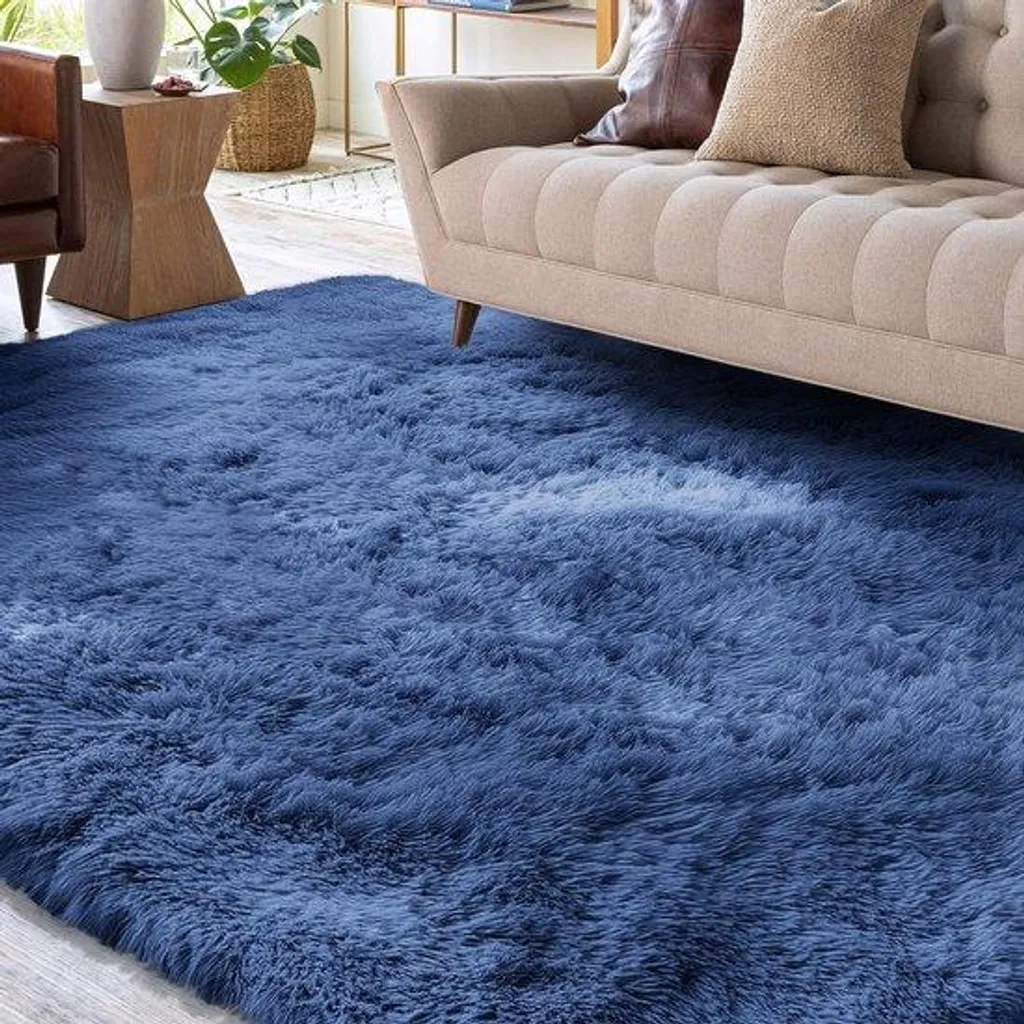 Tapis doux lavable bleu cobalt 80 x 160 cm avec dossier antidérapant