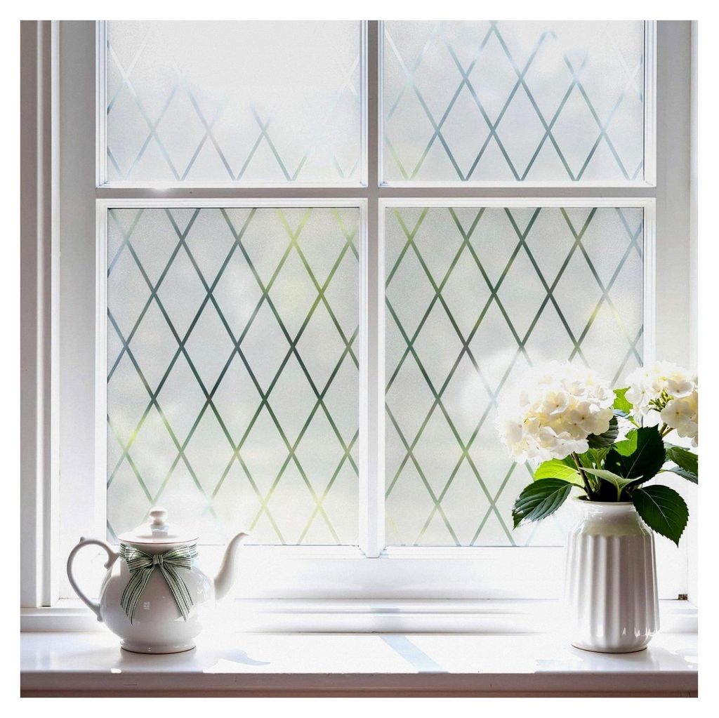Transparente Fensterfolie mit Gitterdesign, selbsthaftende Milchglasfolie, blickdichte Sichtschutzfolie, statisch haftend, UV-Schutz für Zuhause u...
