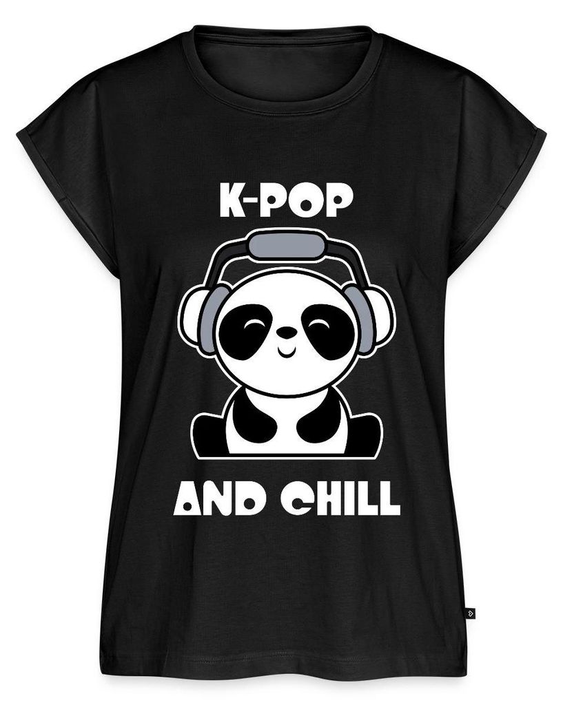 Spreadshirt K-Pop And Chill Mit Süßem Panda Frauen Casual T-Shirt, XL, Schwarz