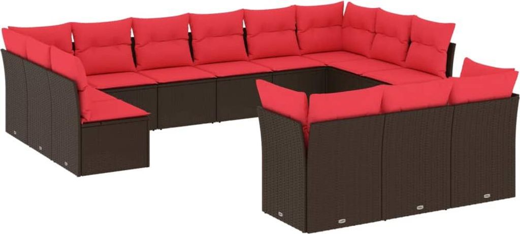 vidaXL 13-teiliges Gartensofa-Set mit Kissen, braun, Polyrattan