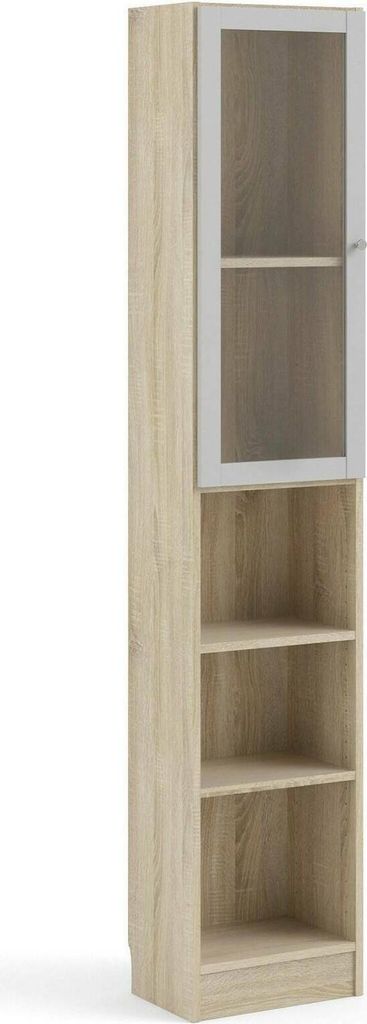 Bücherregal Greg, Büroregal, Mobiler Buchhalter, Bücherbrett, 41x28 h203 cm, Eiche und Weiß