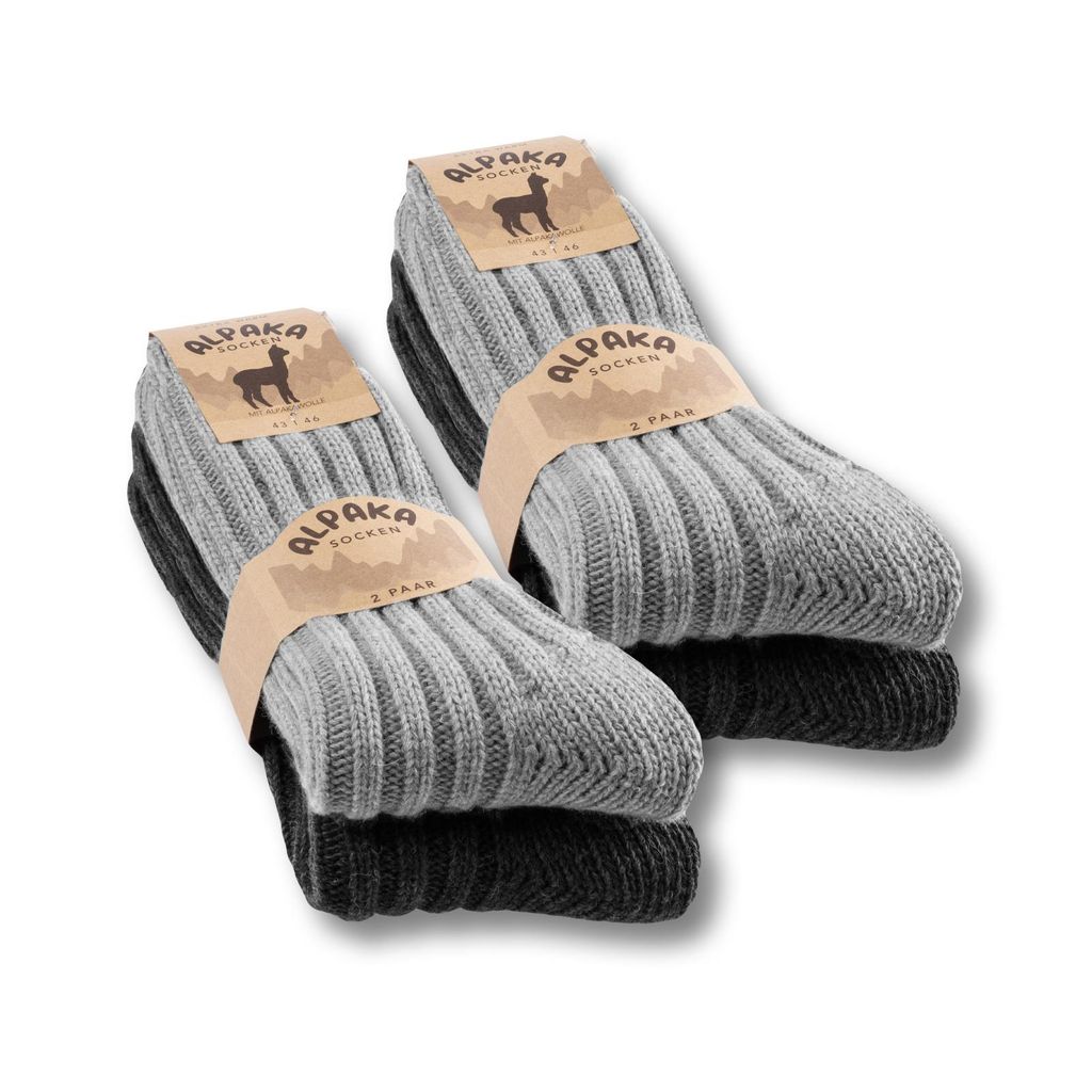 4 Paar Alpaka Wollsocken Warme Wintersocken Damen & Herren - 20900 Anthrazit Grau Mix 43-46