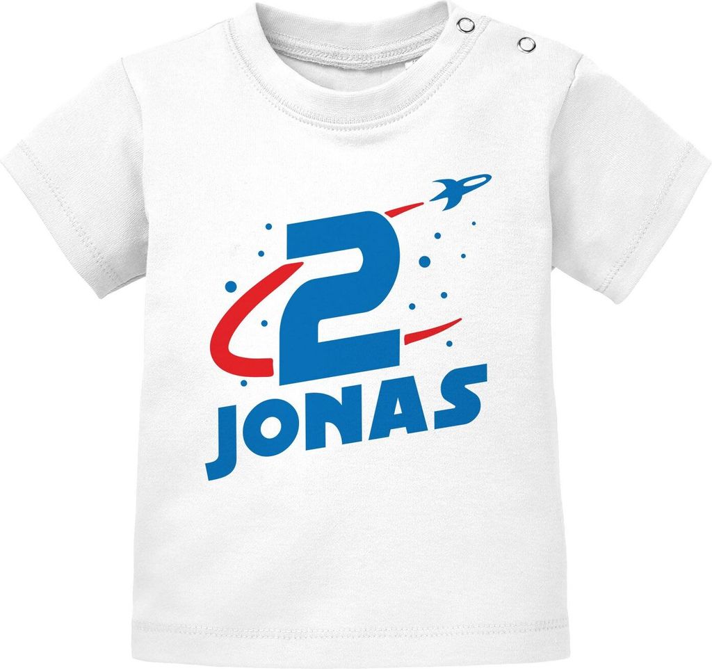 Baby T-Shirt 1. Geburtstag personalisiert Name erster Geburtstag Zahl 1 Rakete kurzarm Baumwolle MoonWorks 2 weiß 68/74 (4-9 Monate)