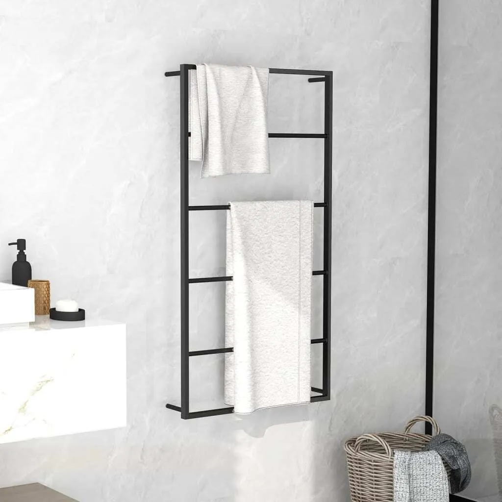 Porte-serviettes mural en acier noir 60 cm pour rangement salle de bain
