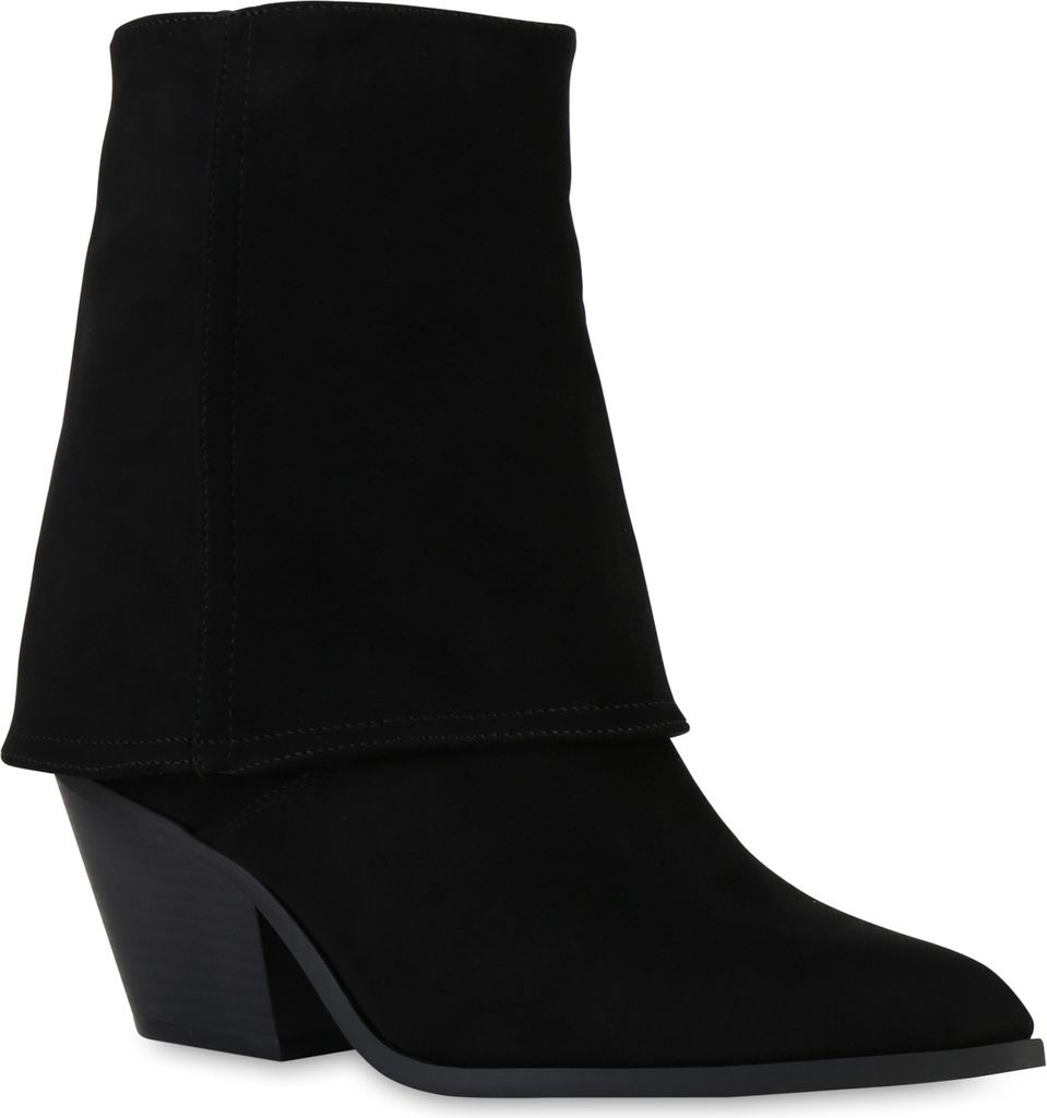 VAN HILL Damen Leicht Gefütterte Cowboy Boots Stiefeletten Spitze Schuhe 841322, Farbe: Schwarz Velours, Größe: 36