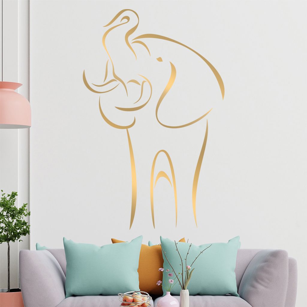 Elefant Linien Wandtattoo in 6 Größen - Wandaufkleber Wall Sticker - Dekoration, Küche, Wohnzimmer, Schlafzimmer, Badezimmer