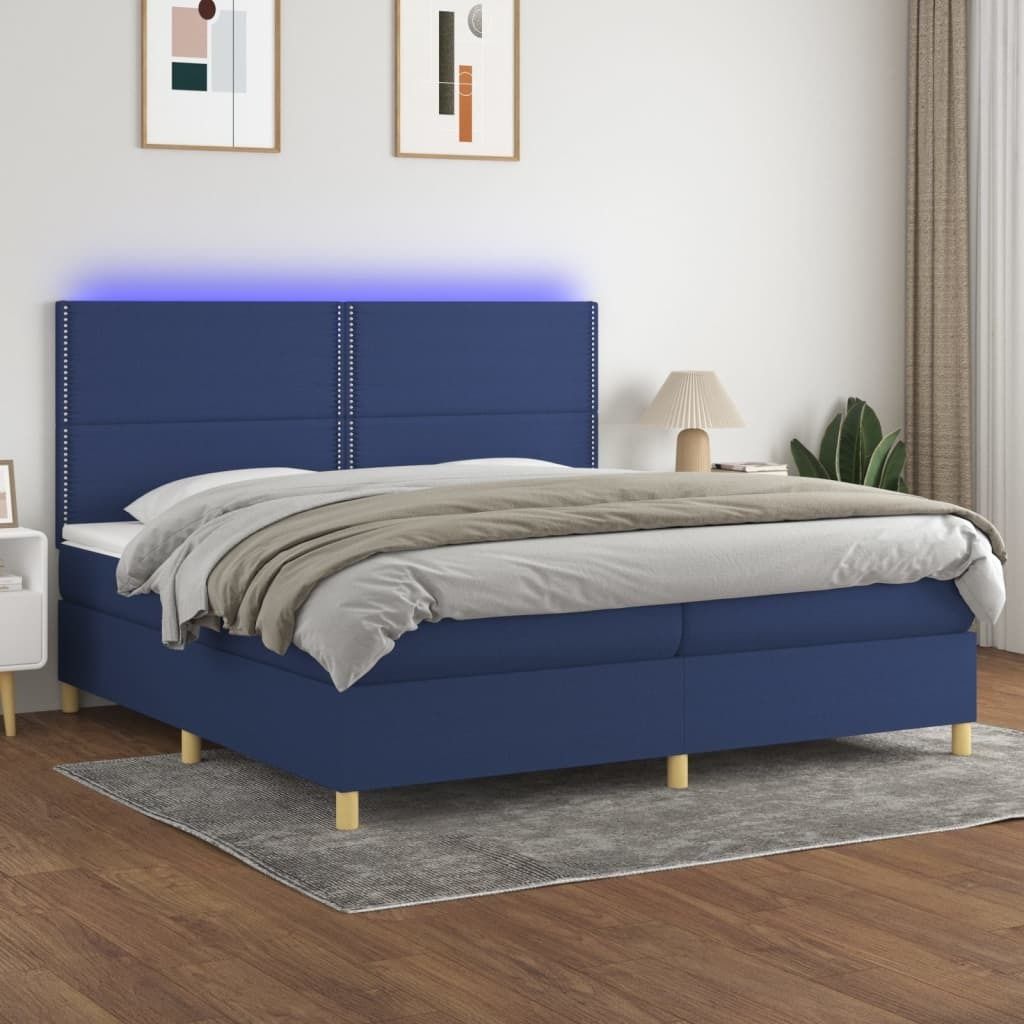 Maison Exclusive - Boxspringbett mit Matratze & LED Blau 200x200 cm Stoff