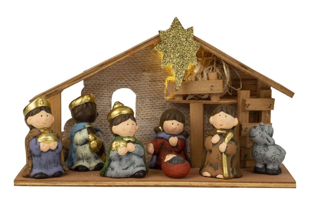 Krippenzubehör / Krippenfiguren - Krippenset mit 7 Figuren mit LED Beleuchtung