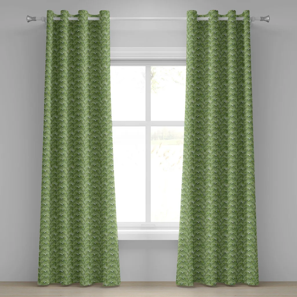 Paire de rideaux décoratifs thème jungle exotique 280 x 175 cm en vert