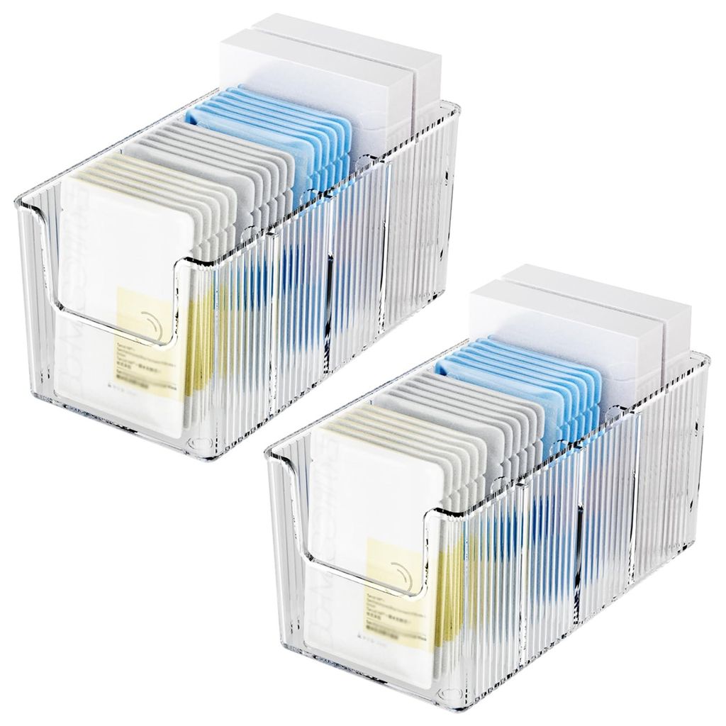 Set mit 2 Acryl-Aufbewahrungsboxen für Gesichtsmasken mit verstellbaren Trennwänden – Transparenter, stapelbarer Kosmetikorganizer für Hautpfl...
