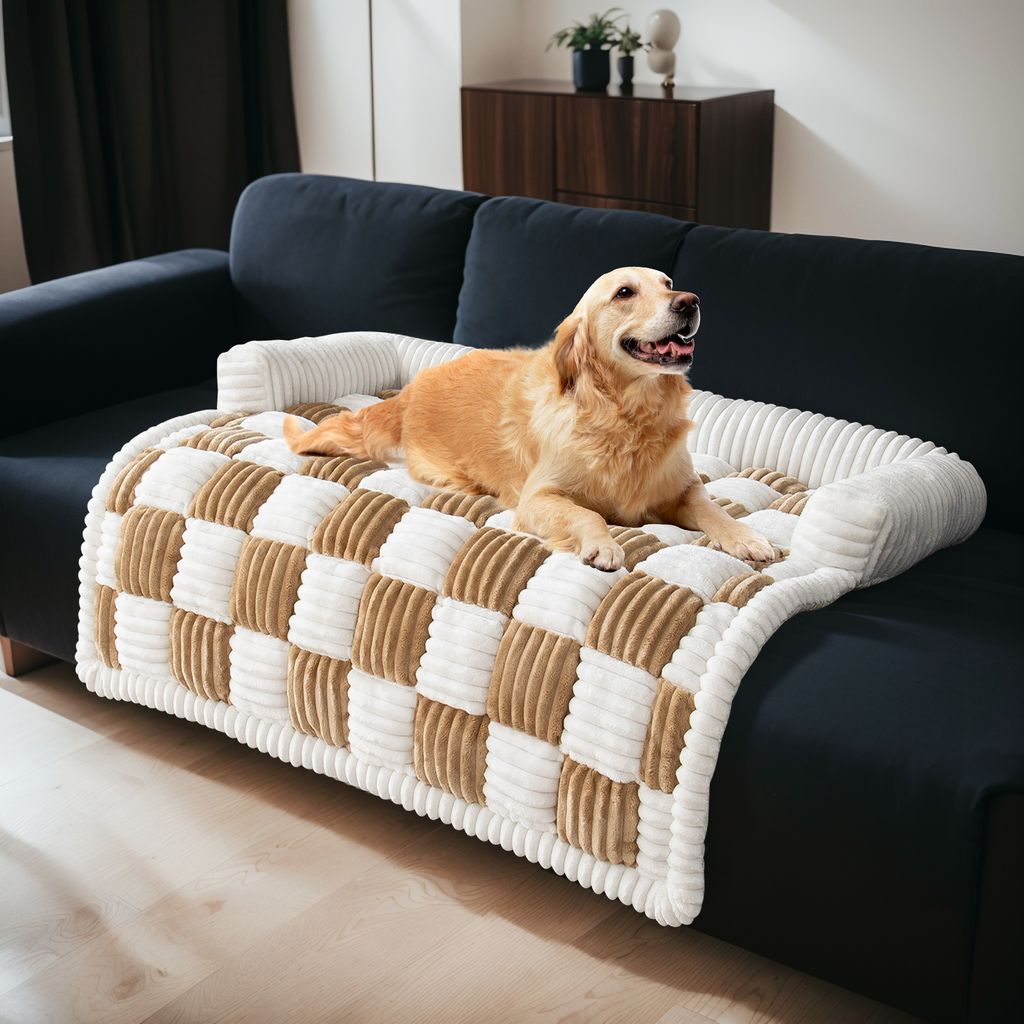 Topchances Haustier-Couchbezüge für Sofa, rutschfest Hundebett, Flanell-Hundebett waschbar Hundesofa Hundematte Möbelschutz,Hellbraun,75x75cm