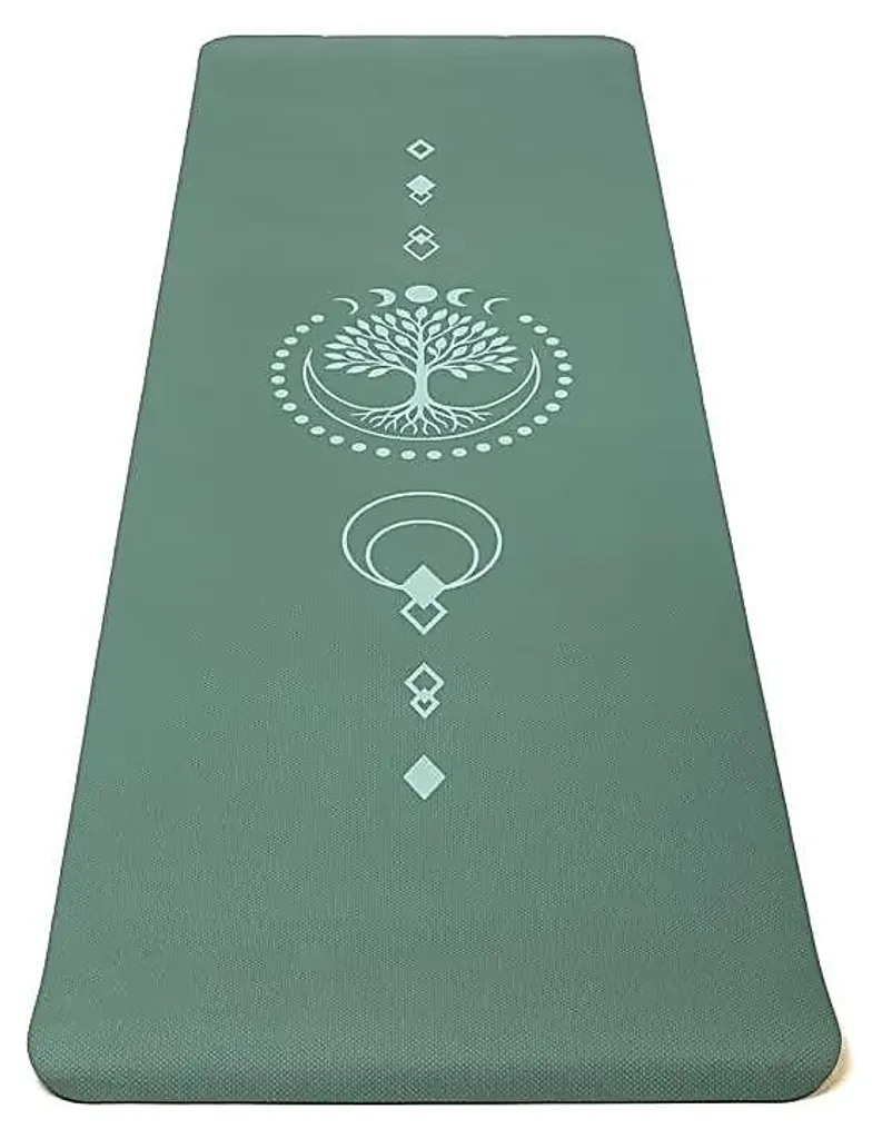 Tapis de Yoga Antidérapant en TPE Écologique Vert Arbre de Vie 5mm