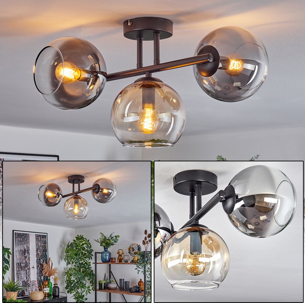 Cesaro 3-flammige Deckenlampe aus Metall/Glas in Chrom/Rauch/Bernsteinfarben