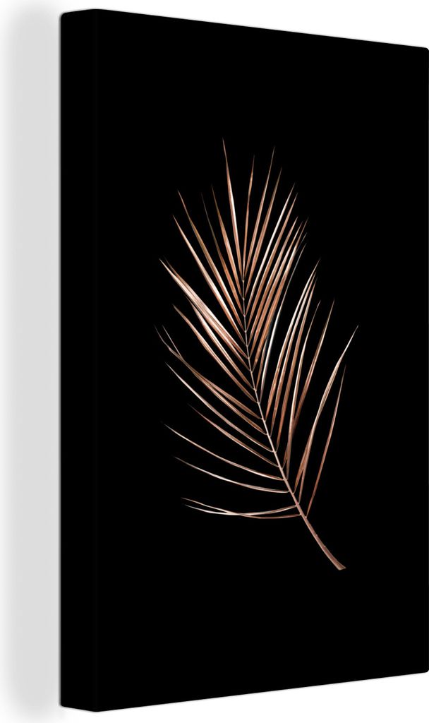 OneMillionCanvasses - Leinwandbilder - 90x140 cm, Blatt - Feder - Schwarz und Gold, Wandbilder Kunstdruck Wanddekoration - Wandschmucke - Schlafz...