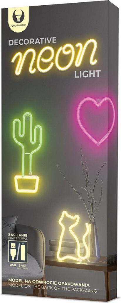 Forever Light Neon LED Light CACTUS orange green Bat + USB