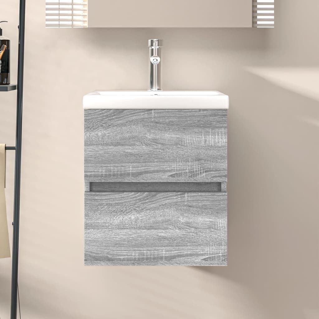 The Living Store Waschbeckenschrank Grau Sonoma 41x38,5x45 cm Holzwerkstoff