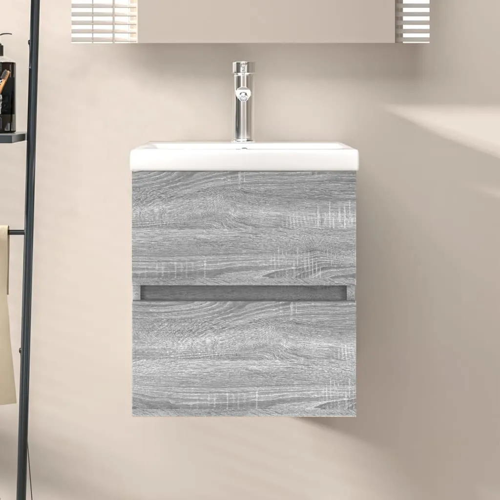 Armoire de rangement sous vasque pour petite salle de bain Gris Sonoma