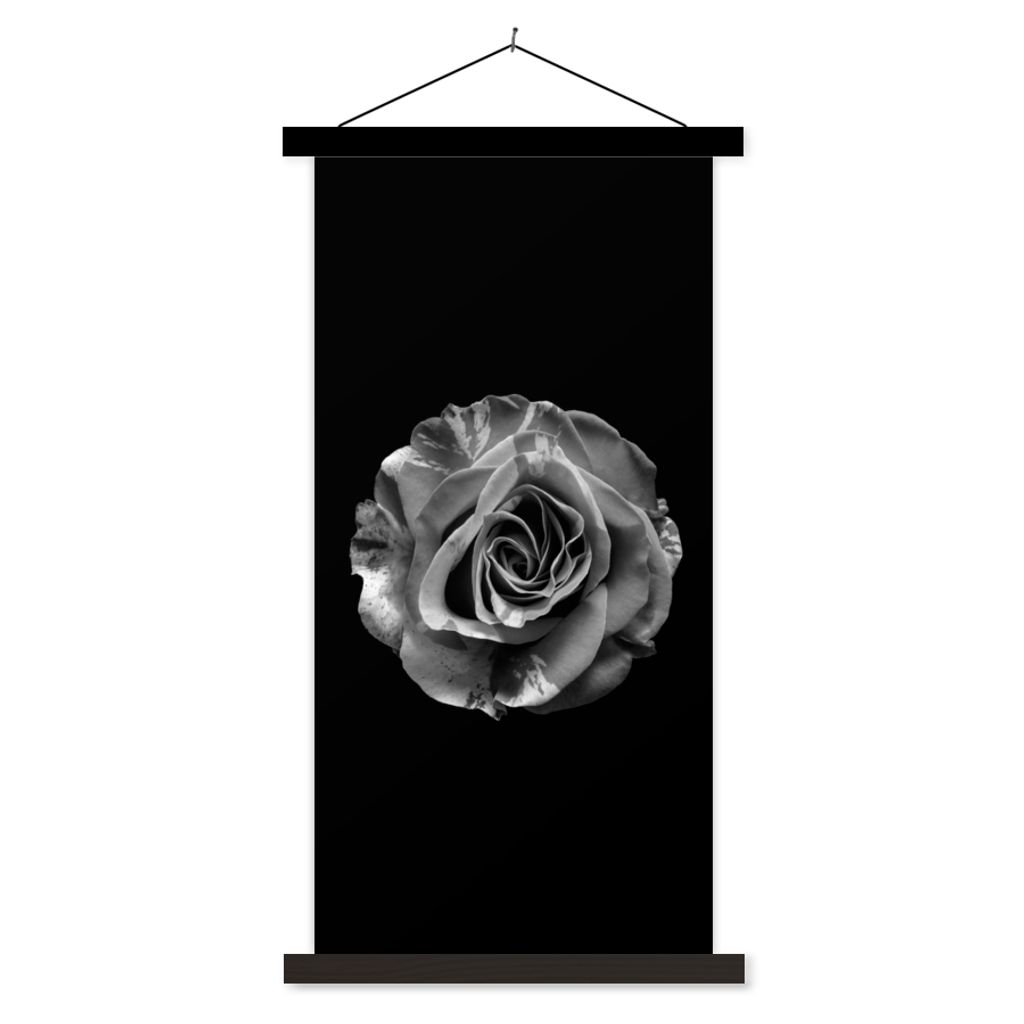 MuchoWow Textilposter Blumen - Rose - Schwarz - Weiß - Botanisch 60x120 cm mit schwarzem Rahmen - Magnete