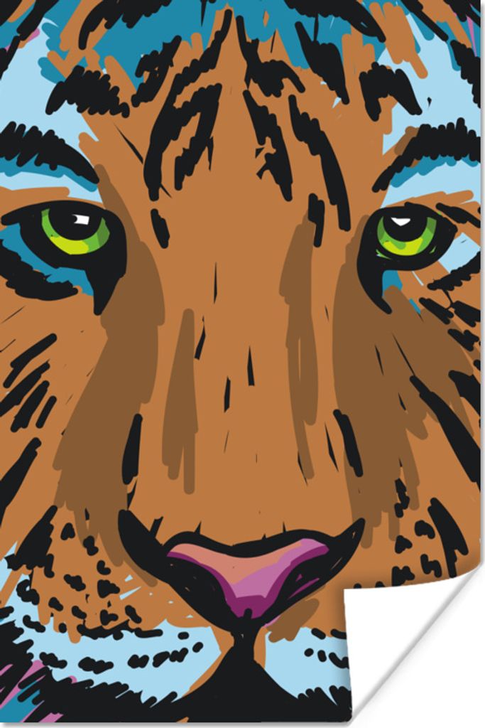 MuchoWow Poster Tiger - Farbe - Augen 60x90 cm - Wanddekoration