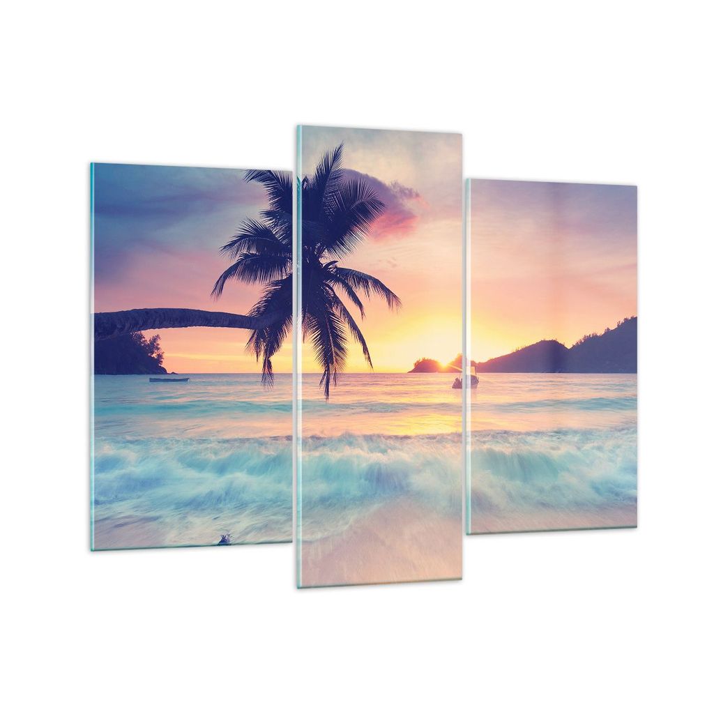 Bilder auf glas - Meer Strand Palme - 130x100cm - Glasbilder - Wandbilder - Kunstdruck - zum Aufhängen bereit - Wanddekoration aus Glas - Glas Bil...