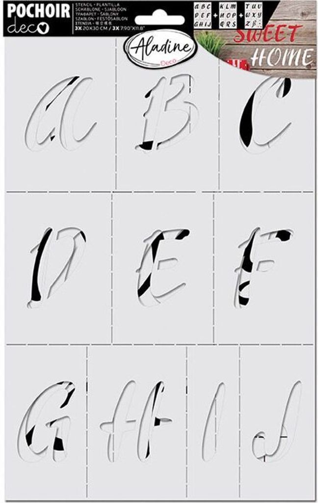 3 Dekorationsschablonen - Alphabet - 20 x 30 cm