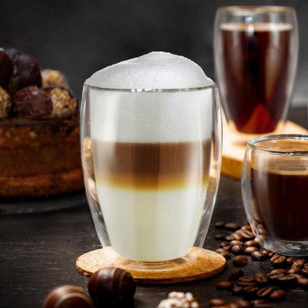 6 Stück doppelwandige Borosilicatglas Gläser für Kaffee, 12cm hoch, 9cm Durchmesser