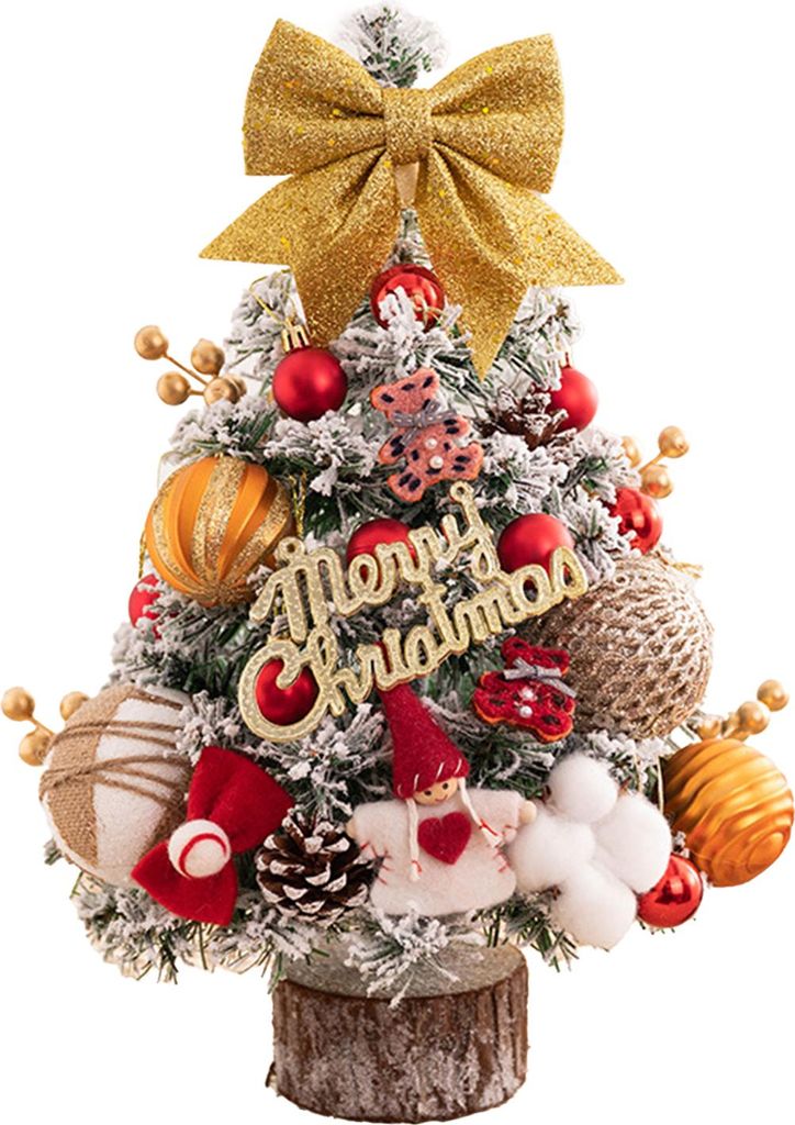 Mini-Weihnachtsbaum mit LED-Beleuchtung, kleiner künstlicher, schneebedeckter Baum mit Kugelornamenten für die weihnachtliche Tischdekoration im ...