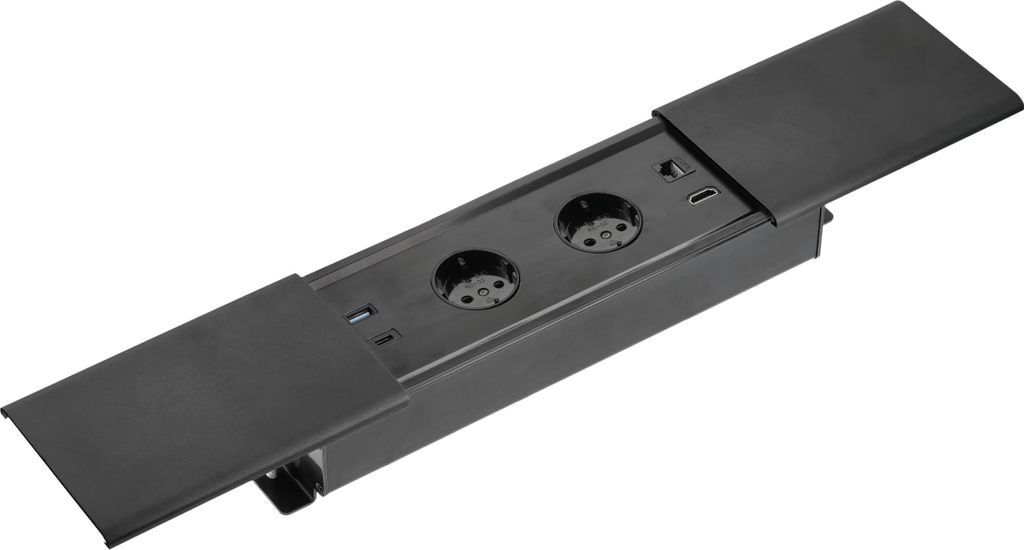 GTV - Möbelsteckdose PRESTINO, Mehrfachsteckdosen, 2x Schuko Steckdose, 1x USB A, 1x USB C, 1x RJ45 1x HDMI, Kabellänge 1,5m, Farbe Schwarz, für...