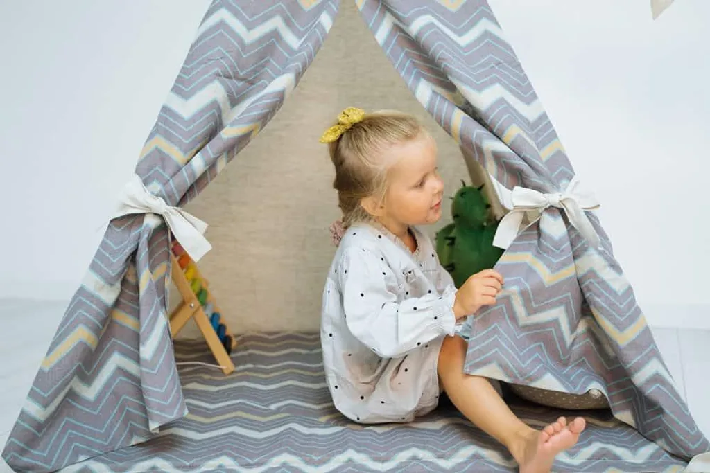 Tipi enfant avec tapis de sol molletonné Wigwam en lin haute qualité - 4