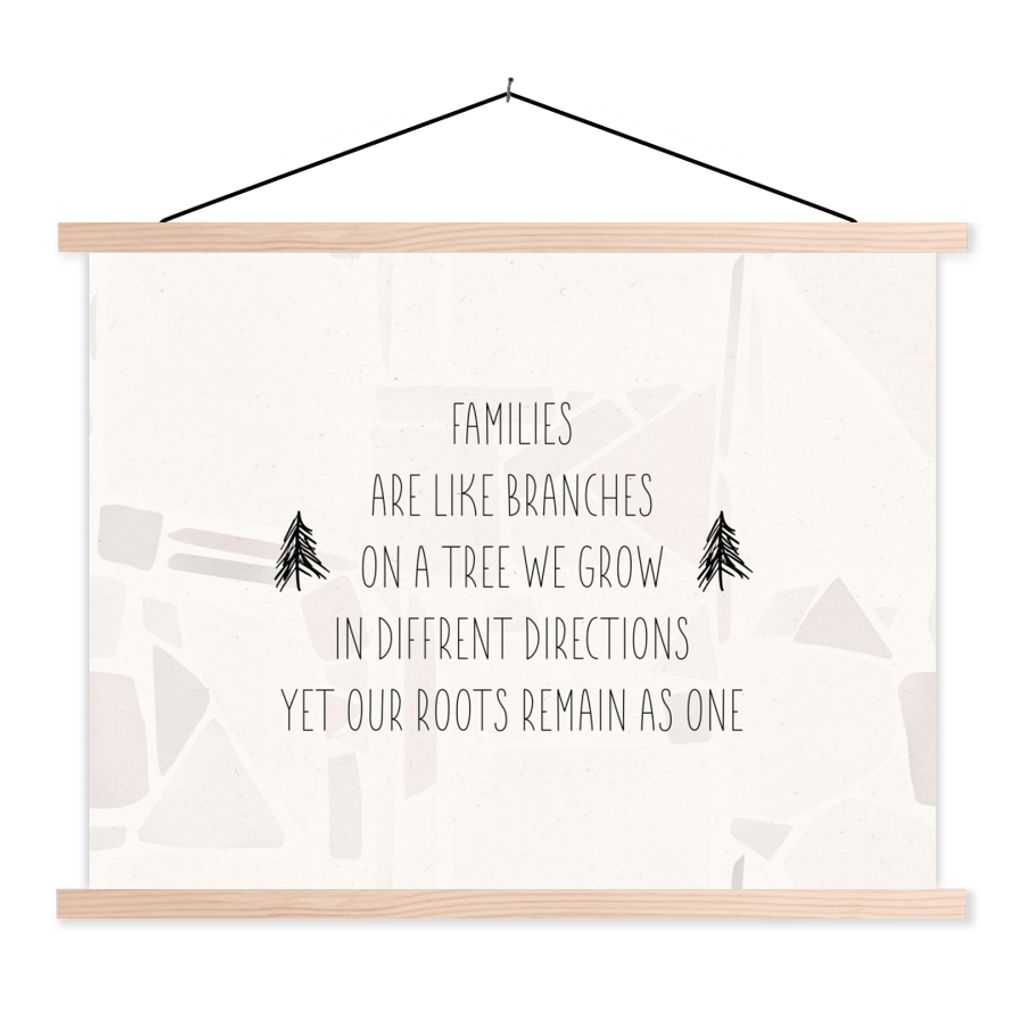 MuchoWow Textilposter Zitate - Familien sind wie Äste - Sprichwörter 60x45 cm mit holzfarbenen Rahmen - Bild